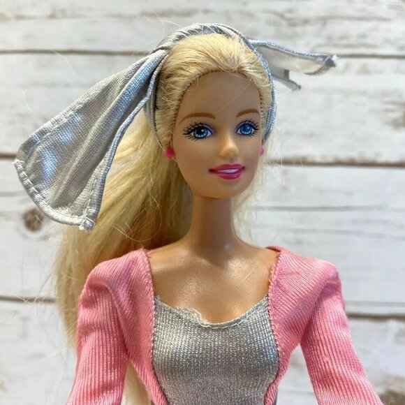 MATTEL BARBIE Blonde Hair Blue Eyes Pink Gray Long Dress 12" Tall - Picture 2 of 12